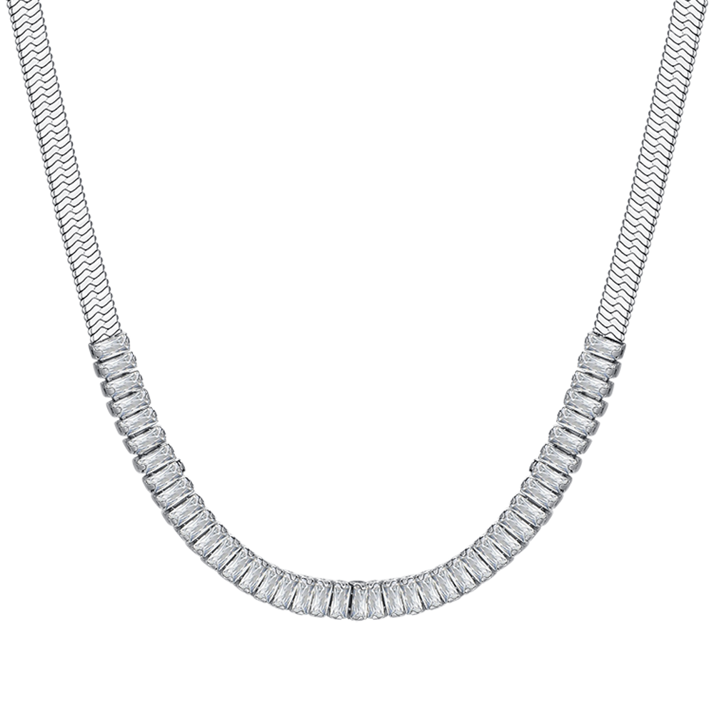 COLLAR DE ACERO CON CIRCONITA BLANCA PARA MUJER