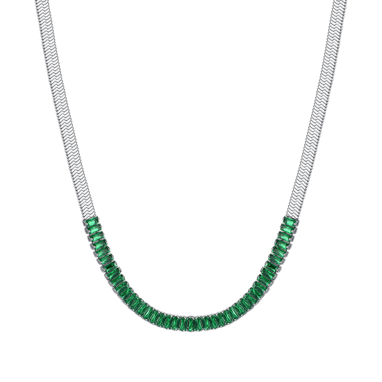 COLLAR DE ACERO CON CIRCONITA VERDE PARA MUJER