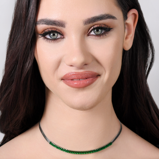 COLLAR DE ACERO CON CIRCONITA VERDE PARA MUJER