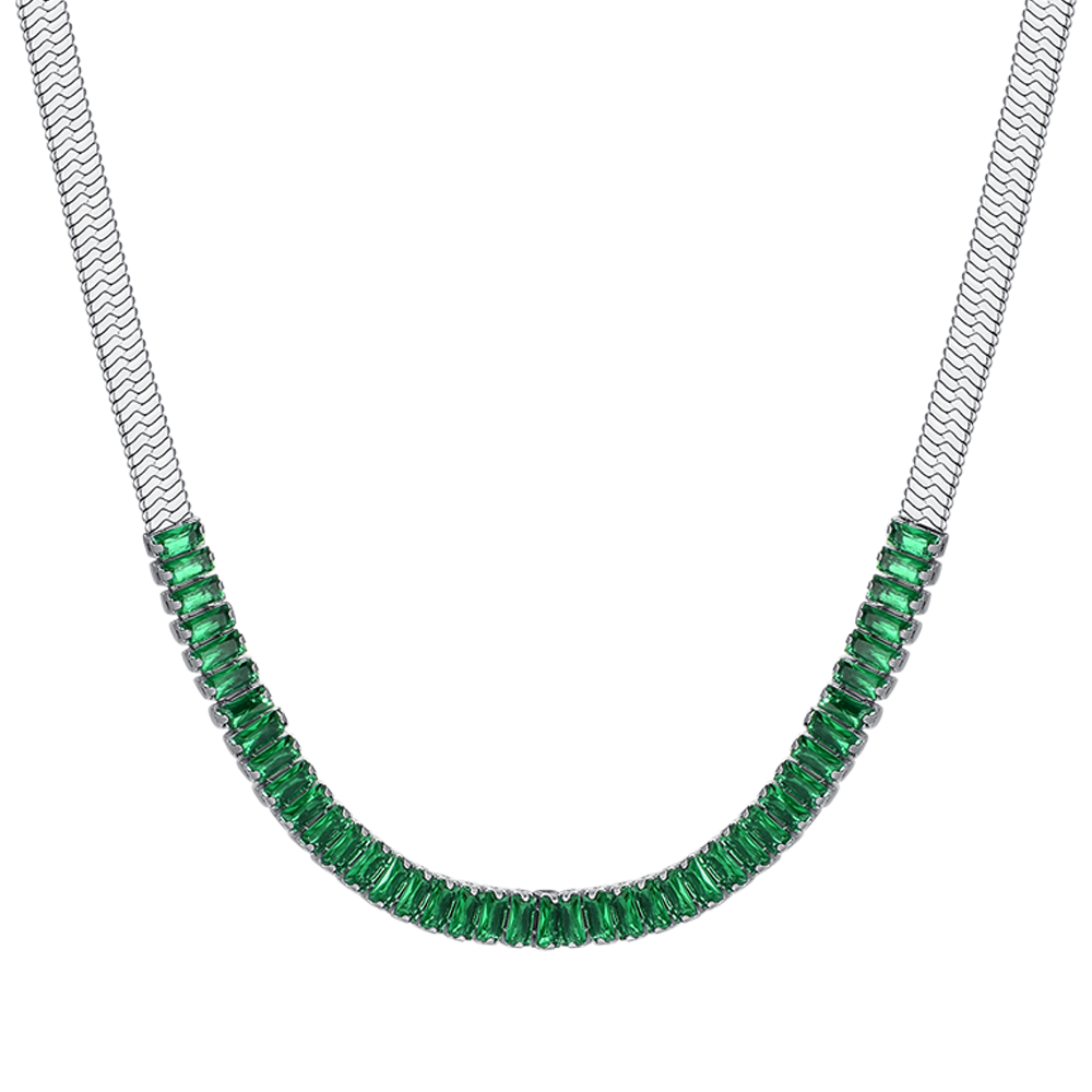 COLLAR DE ACERO CON CIRCONITA VERDE PARA MUJER