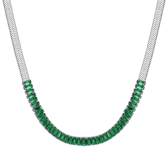 COLLAR DE ACERO CON CIRCONITA VERDE PARA MUJER