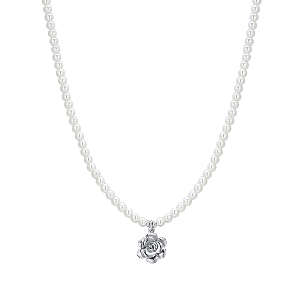 COLLAR DE PERLAS Y ACERO ROSA PARA MUJER