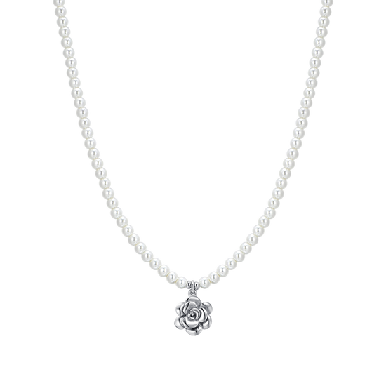 COLLAR DE PERLAS Y ACERO ROSA PARA MUJER