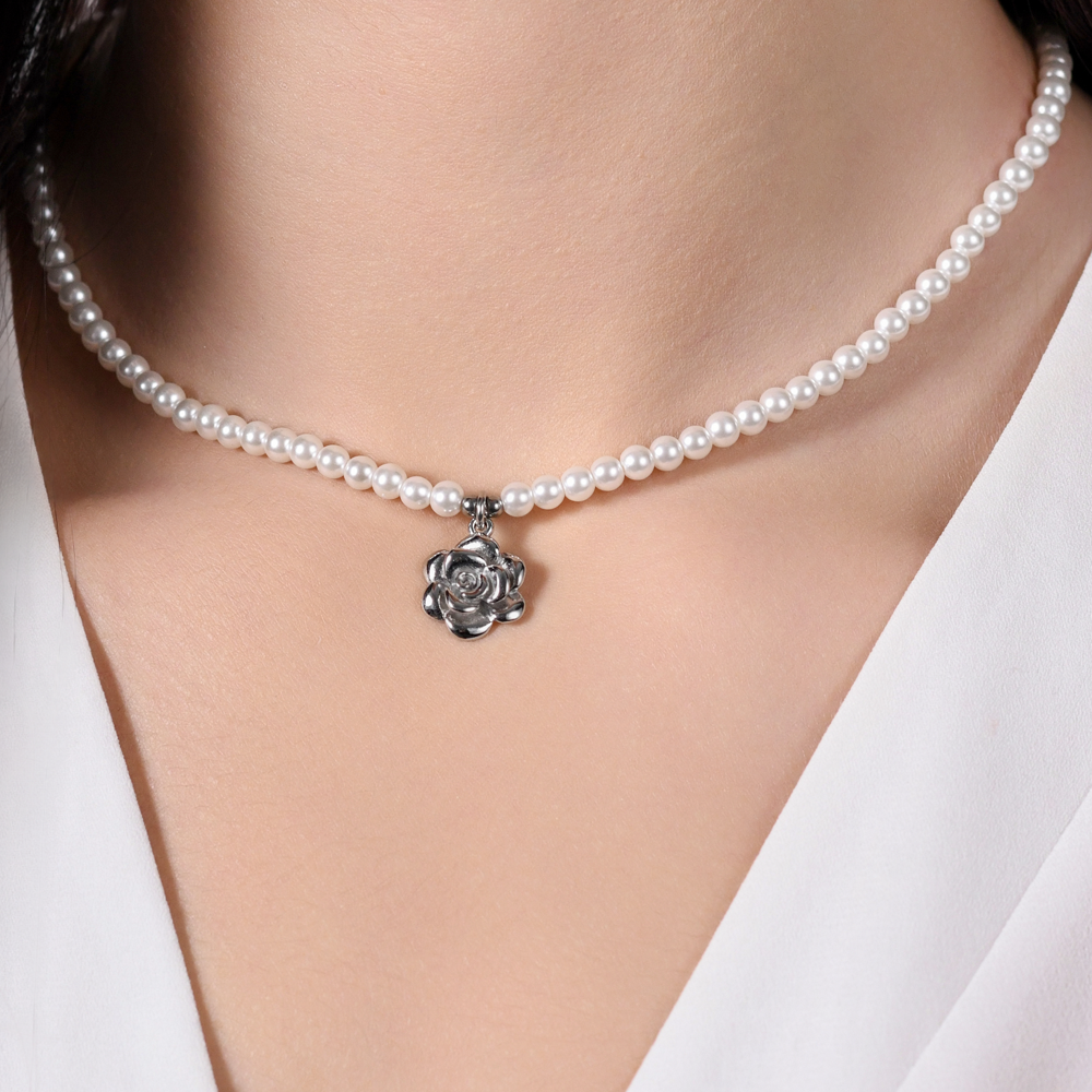 COLLAR DE PERLAS Y ACERO ROSA PARA MUJER