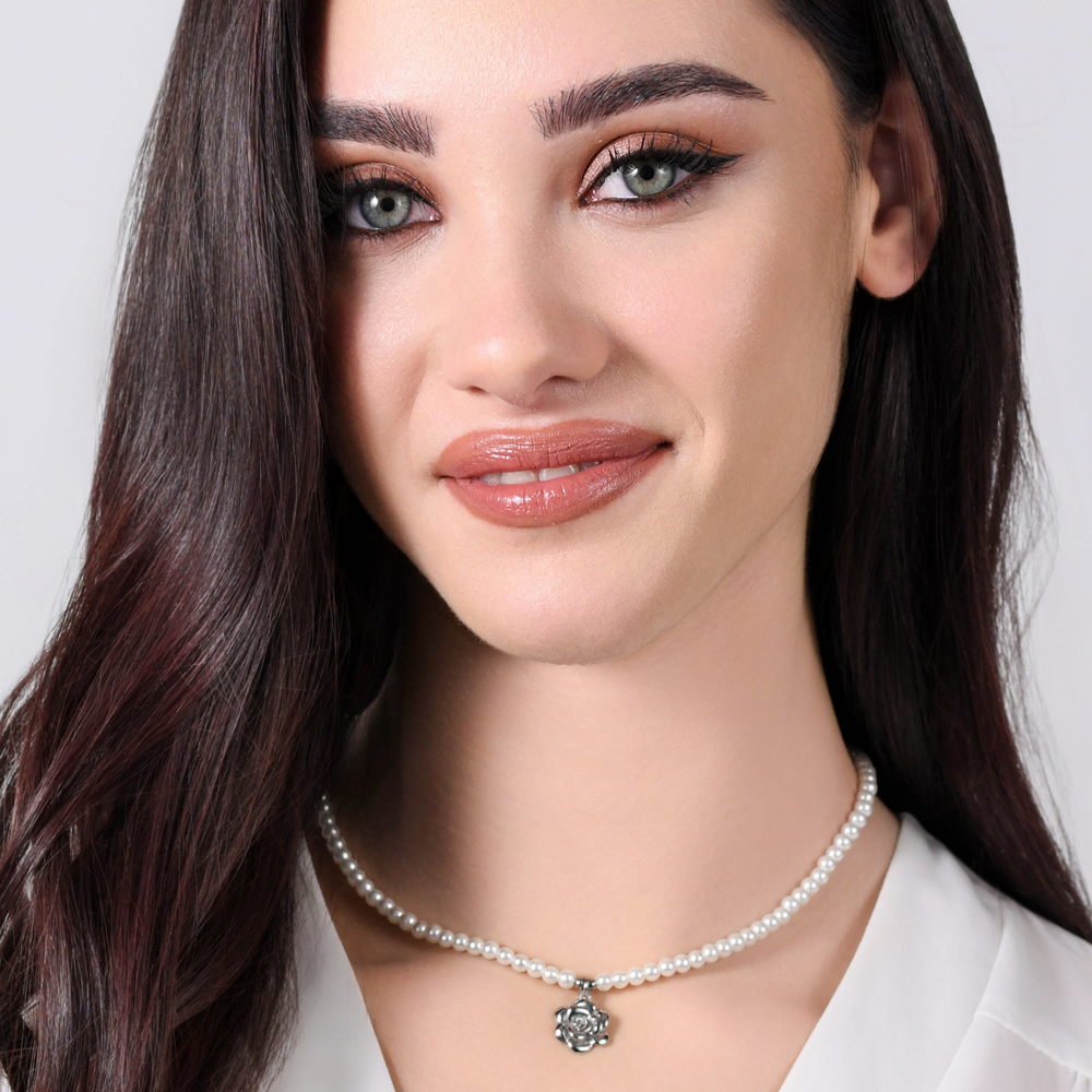 COLLAR DE PERLAS Y ACERO ROSA PARA MUJER