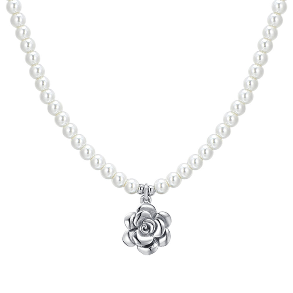 COLLAR DE PERLAS Y ACERO ROSA PARA MUJER