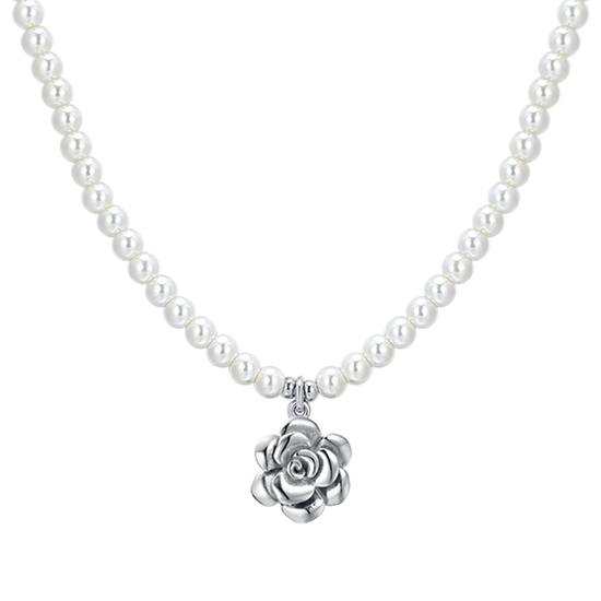 COLLAR DE PERLAS Y ACERO ROSA PARA MUJER