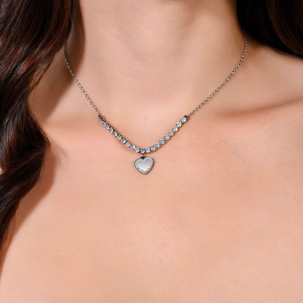 COLLAR TENIS MUJER ACERO CORAZON Y CIRCONITA