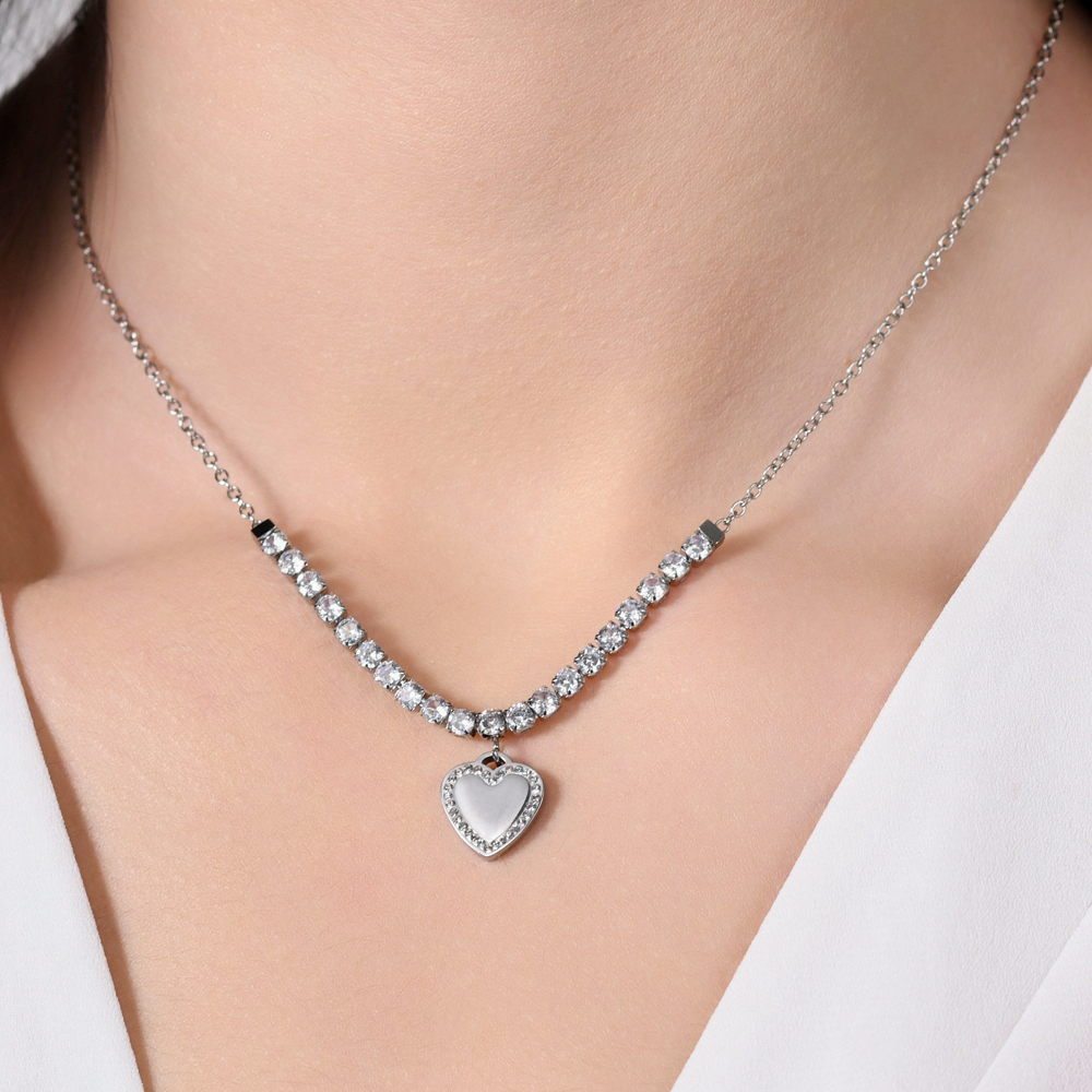 COLLAR TENIS MUJER ACERO CORAZON Y CIRCONITA