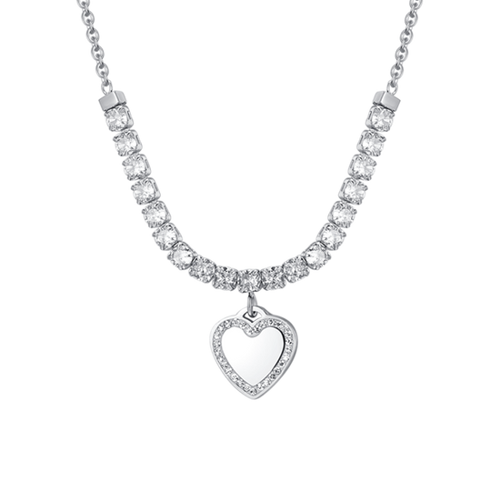 COLLAR TENIS MUJER ACERO CORAZON Y CIRCONITA