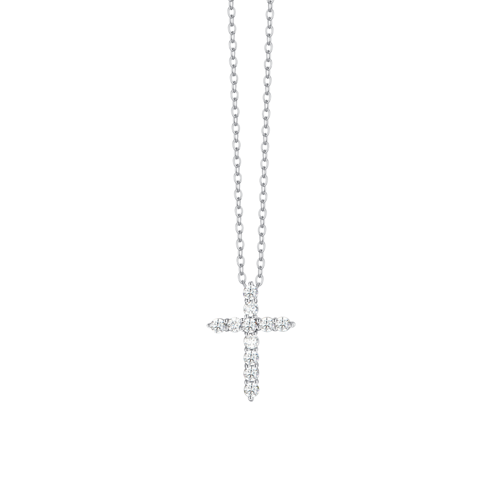 COLLAR CRUZ DE ACERO CIRCONITAS BLANCAS