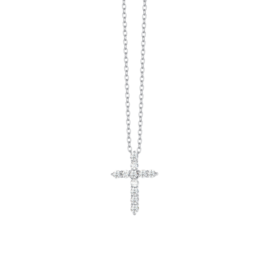COLLAR CRUZ DE ACERO CIRCONITAS BLANCAS