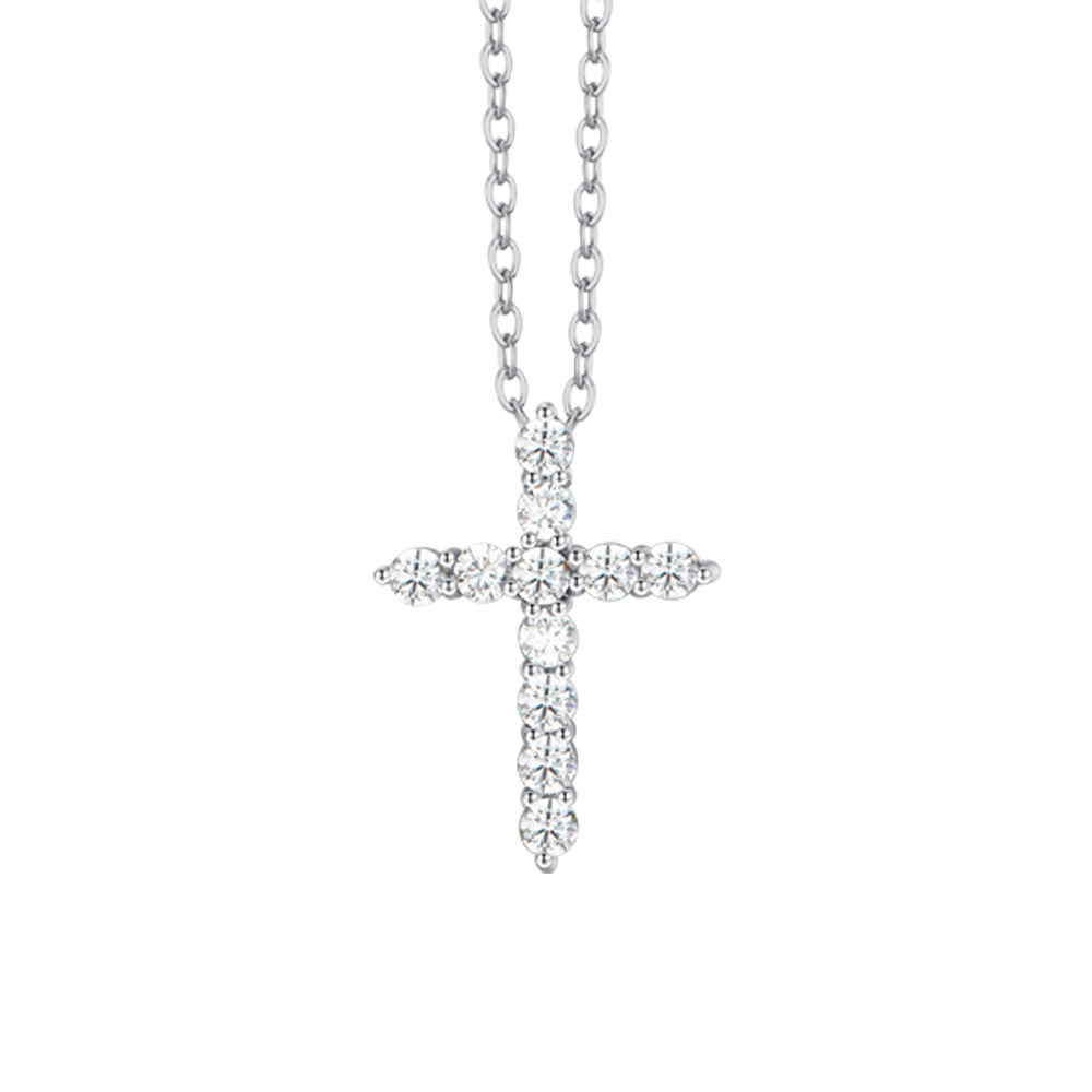 COLLAR CRUZ DE ACERO CIRCONITAS BLANCAS