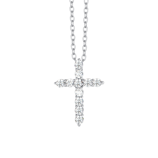 COLLAR CRUZ DE ACERO CIRCONITAS BLANCAS