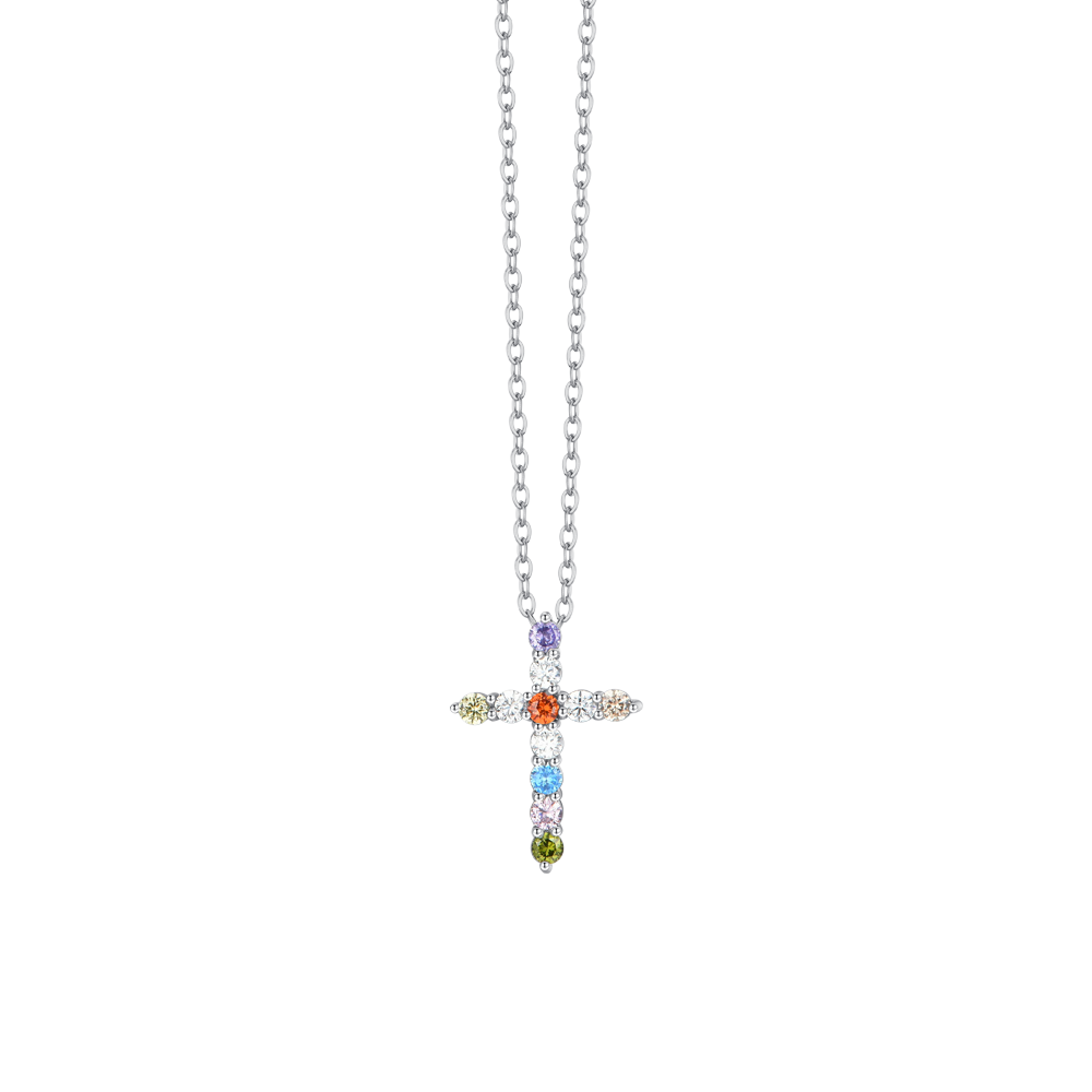 CRUZ DE ACERO ZIRCONIA CÚBICA COLLAR DE MUJER