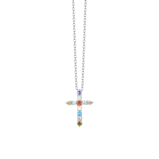 CRUZ DE ACERO ZIRCONIA CÚBICA COLLAR DE MUJER