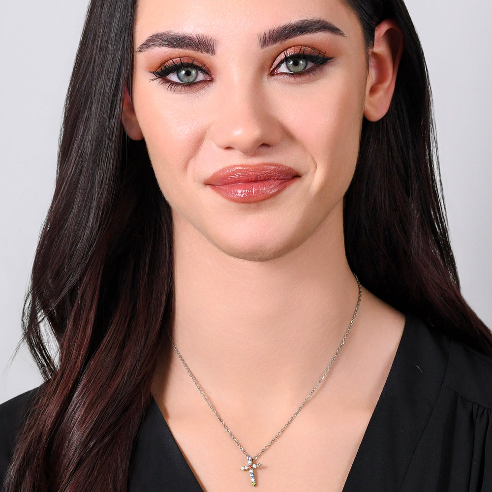 CRUZ DE ACERO ZIRCONIA CÚBICA COLLAR DE MUJER