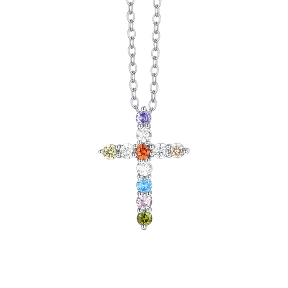 CRUZ DE ACERO ZIRCONIA CÚBICA COLLAR DE MUJER