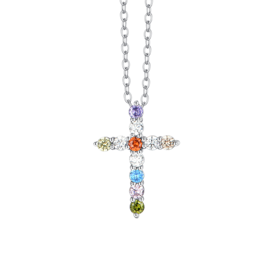 CRUZ DE ACERO ZIRCONIA CÚBICA COLLAR DE MUJER