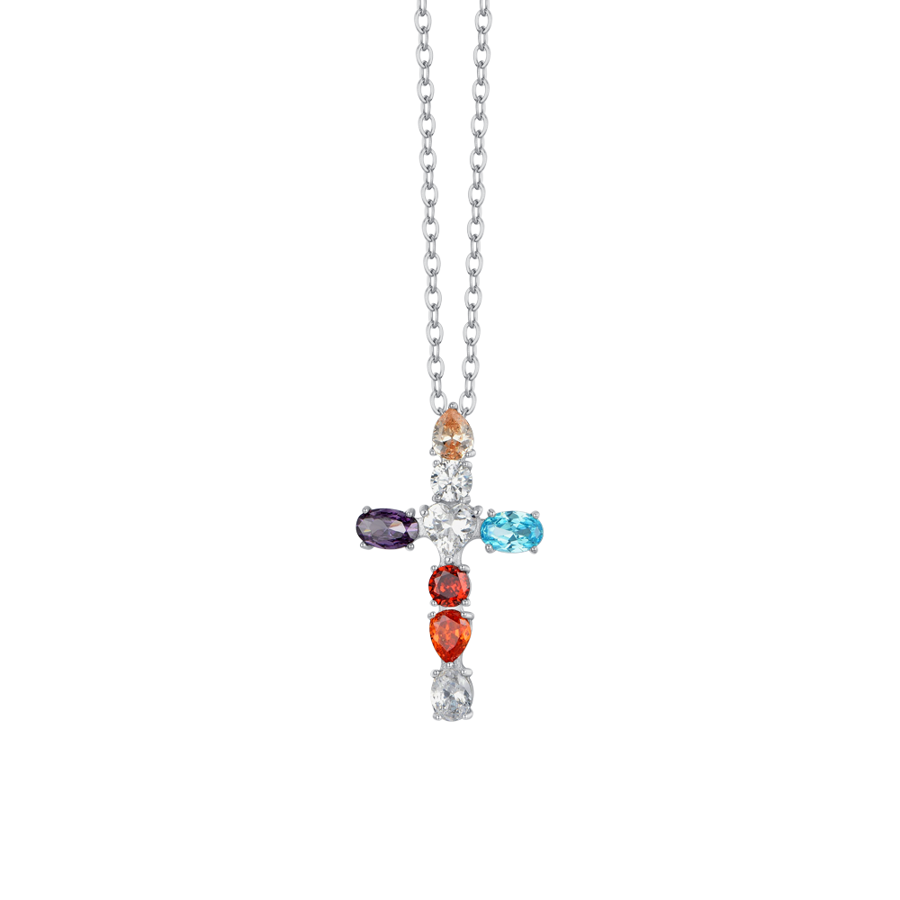 CRUZ DE ACERO ZIRCONIA CÚBICA COLLAR DE MUJER