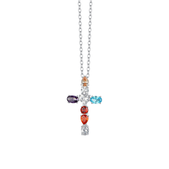 CRUZ DE ACERO ZIRCONIA CÚBICA COLLAR DE MUJER