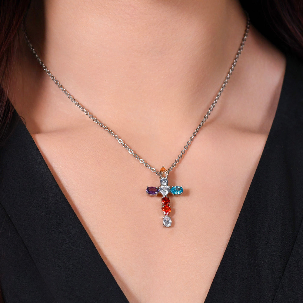 CRUZ DE ACERO ZIRCONIA CÚBICA COLLAR DE MUJER