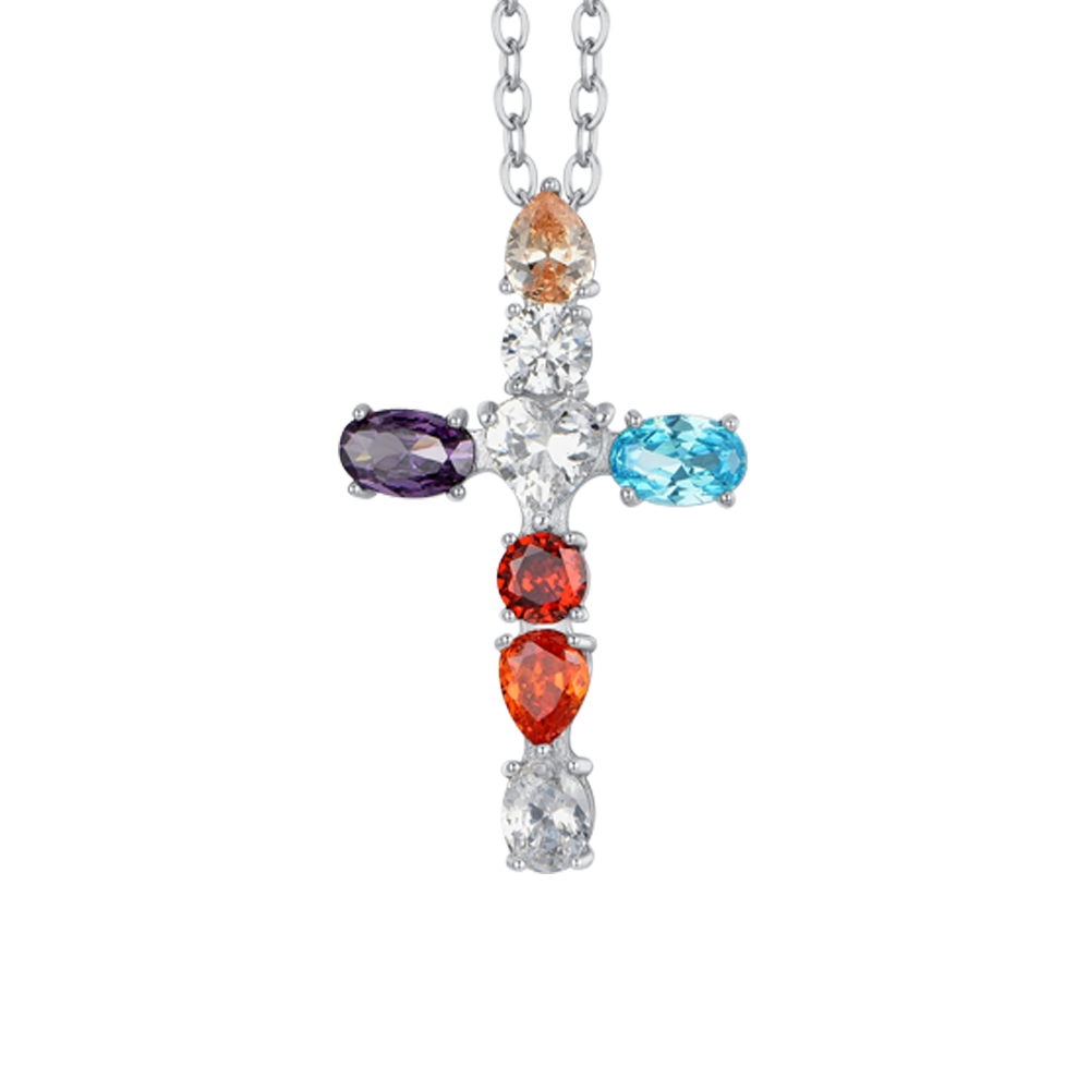 CRUZ DE ACERO ZIRCONIA CÚBICA COLLAR DE MUJER