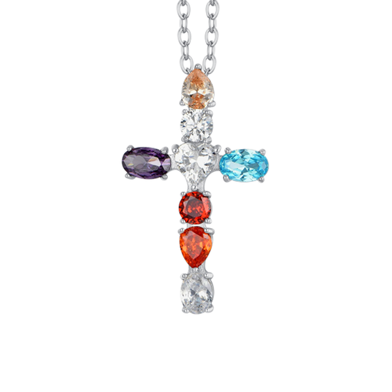 CRUZ DE ACERO ZIRCONIA CÚBICA COLLAR DE MUJER