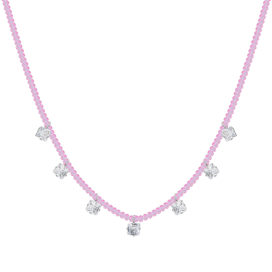COLLAR DE ACERO PARA MUJER CON CRISTALES ROSAS Y CIRCONITA BLANCA