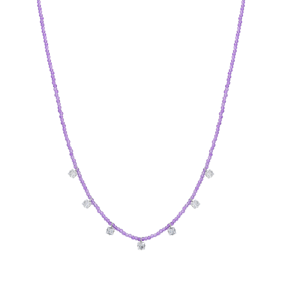 COLLAR DE ACERO PARA MUJER CON CRISTALES VIOLETAS Y CIRCONITA BLANCA
