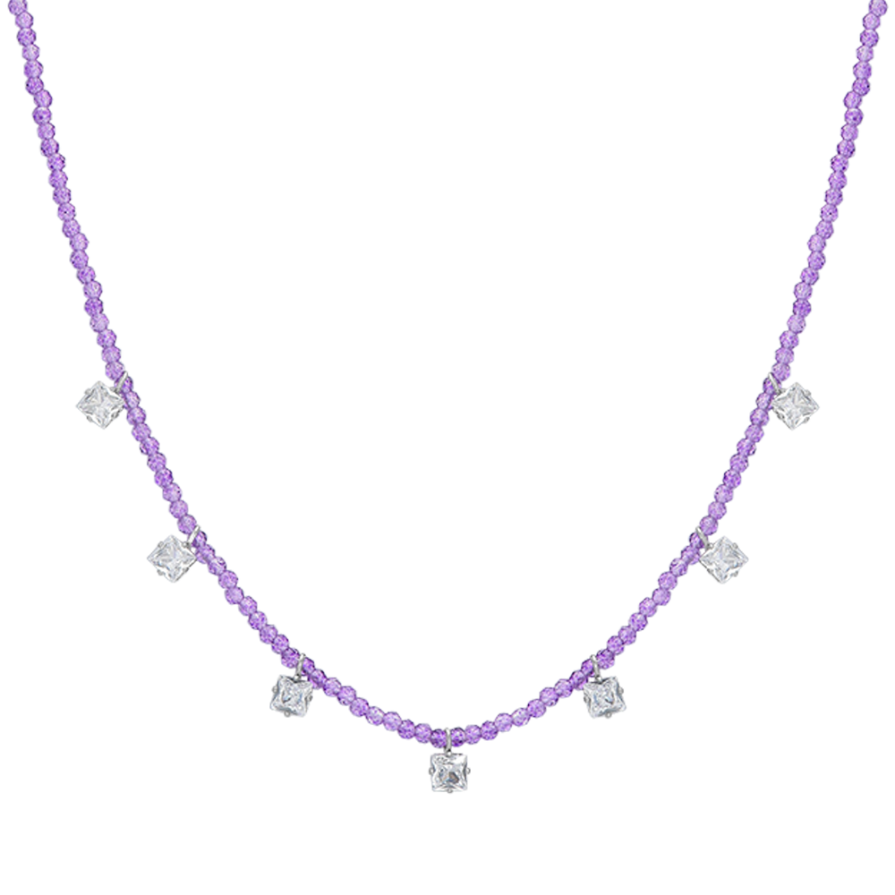 COLLAR DE ACERO PARA MUJER CON CRISTALES VIOLETAS Y CIRCONITA BLANCA