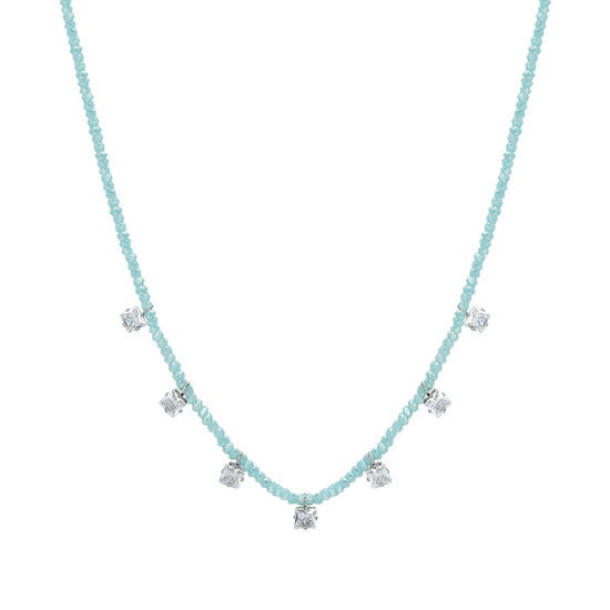 COLLAR DE ACERO PARA MUJER CON CRISTALES DE TURQUESA Y CIRCONITA BLANCA