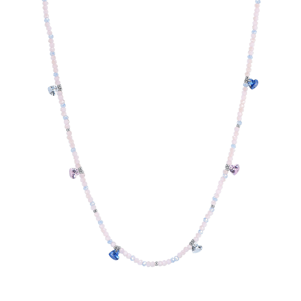 COLLAR DE ACERO PARA MUJER CON PIEDRAS ROSAS Y CRISTALES MULTICOLORES