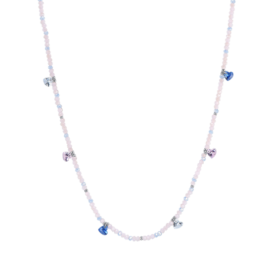 COLLAR DE ACERO PARA MUJER CON PIEDRAS ROSAS Y CRISTALES MULTICOLORES