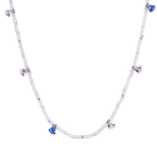 COLLAR DE ACERO PARA MUJER CON PIEDRAS ROSAS Y CRISTALES MULTICOLORES