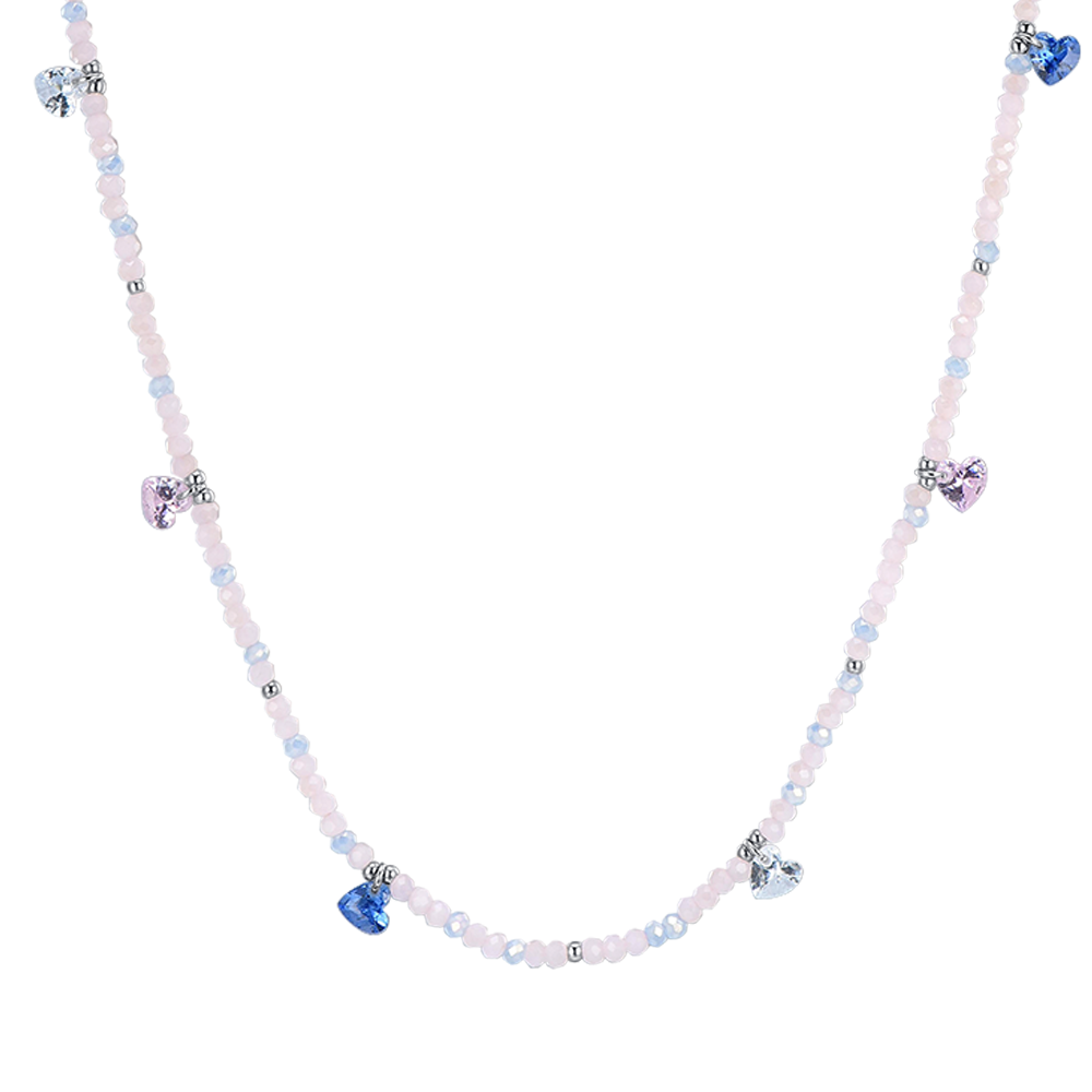 COLLAR DE ACERO PARA MUJER CON PIEDRAS ROSAS Y CRISTALES MULTICOLORES