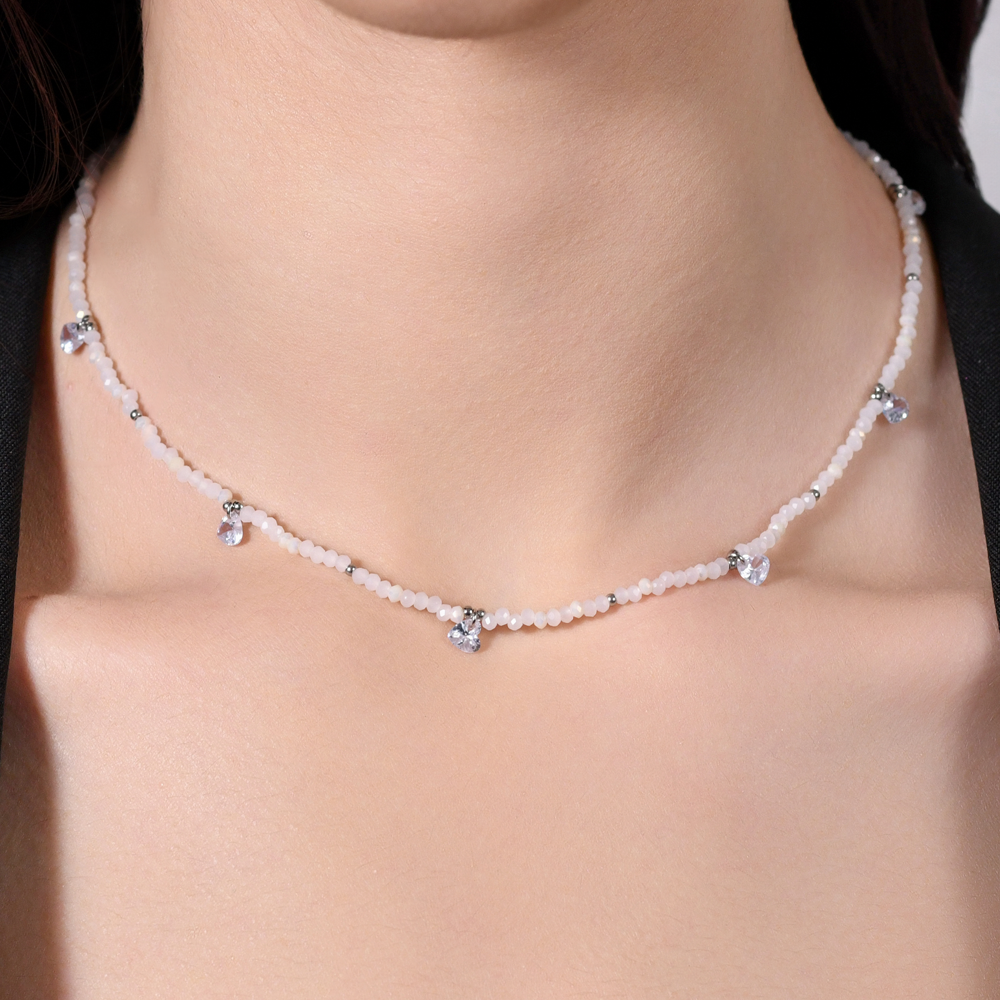 COLLAR DE ACERO PARA MUJER PIEDRAS Y CRISTALES BLANCOS