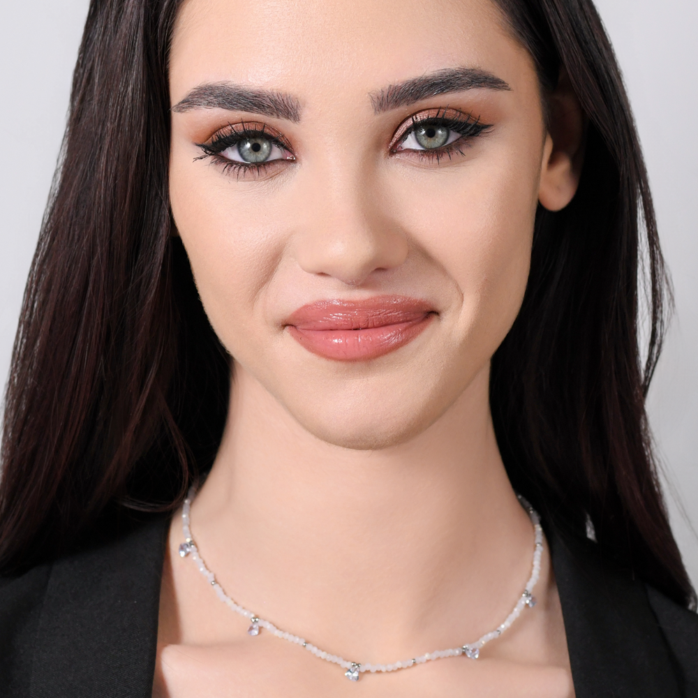COLLAR DE ACERO PARA MUJER PIEDRAS Y CRISTALES BLANCOS