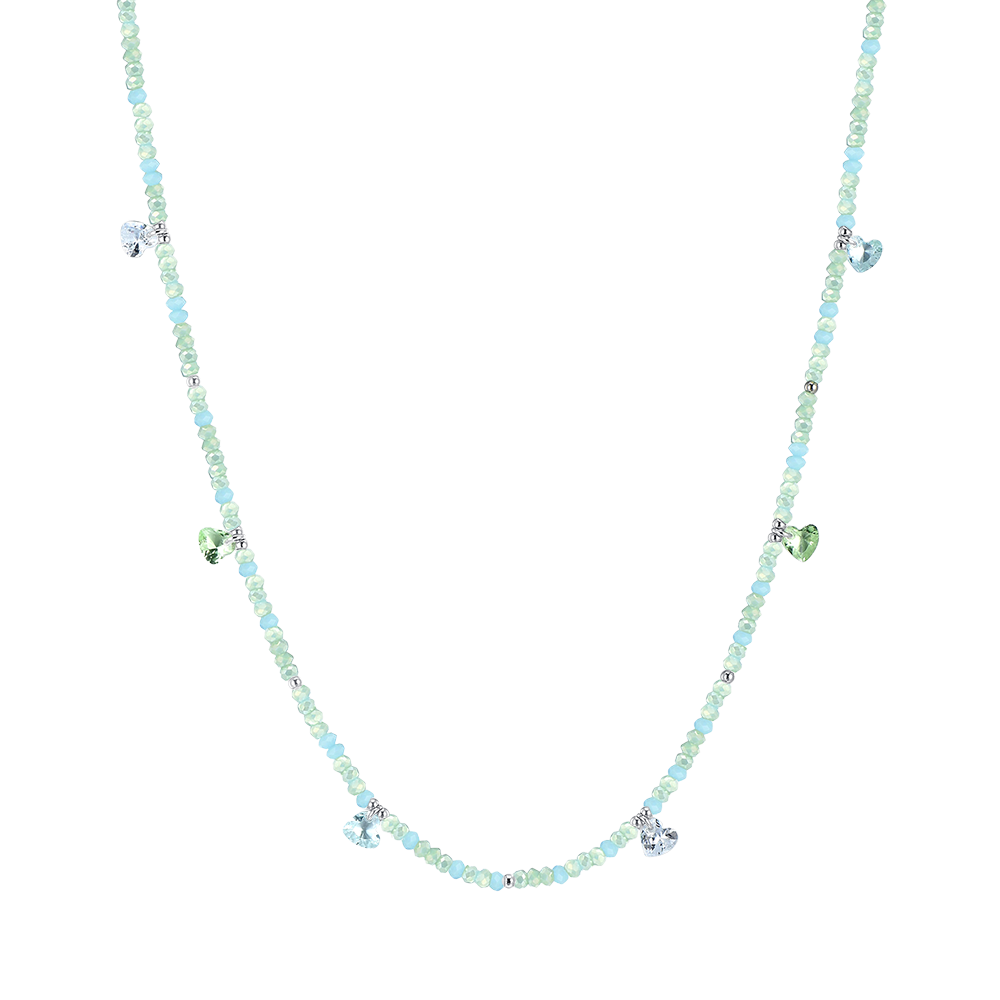 COLLAR DE ACERO PARA MUJER CON PIEDRAS Y CRISTALES VERDE AGUA