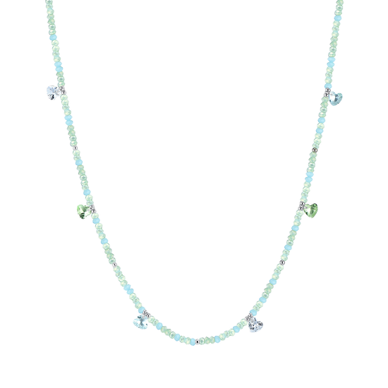 COLLAR DE ACERO PARA MUJER CON PIEDRAS Y CRISTALES VERDE AGUA