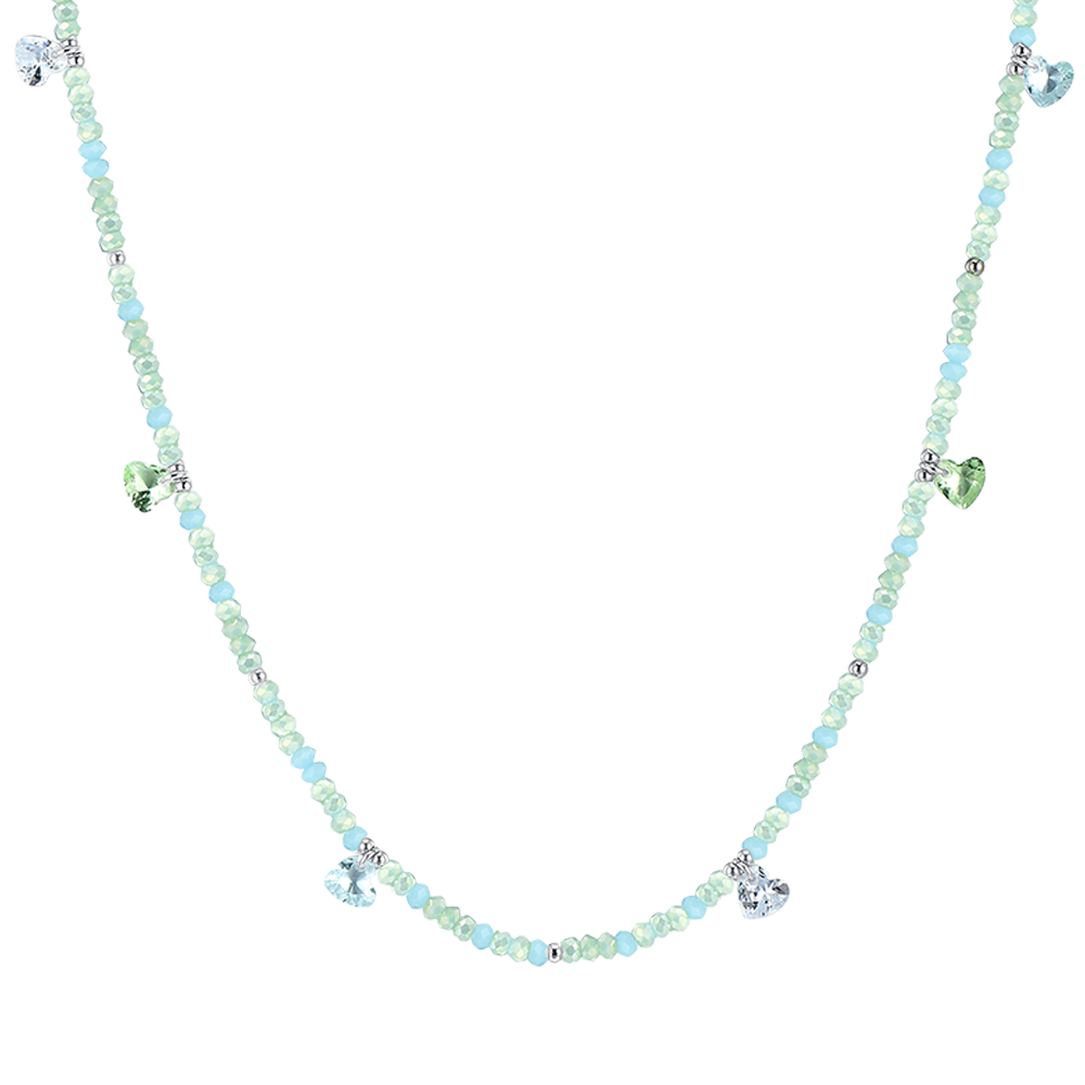 COLLAR DE ACERO PARA MUJER CON PIEDRAS Y CRISTALES VERDE AGUA