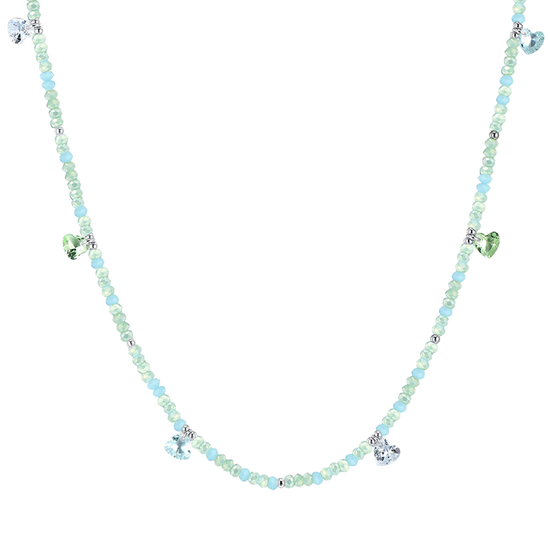 COLLAR DE ACERO PARA MUJER CON PIEDRAS Y CRISTALES VERDE AGUA