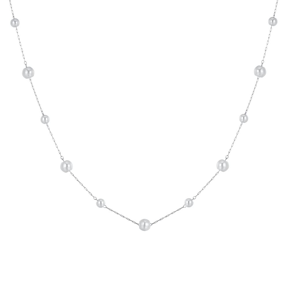 COLLAR LARGO DE ACERO PARA MUJER CON PERLAS