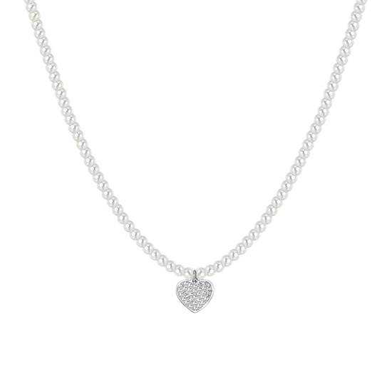 COLLAR DE PERLAS Y CORAZONES DE ACERO