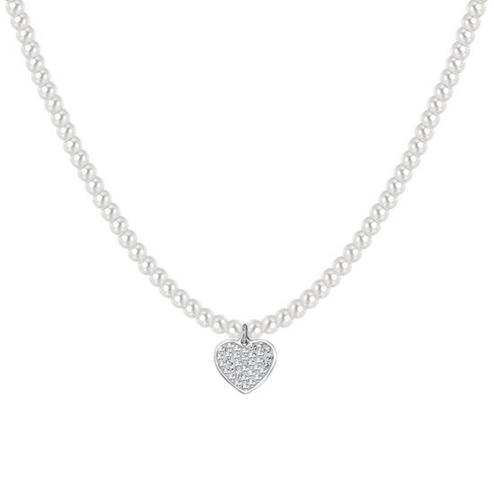COLLAR DE PERLAS Y CORAZONES DE ACERO