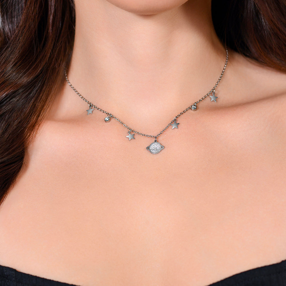 COLLAR DE ACERO PLANETA Y ESTRELLAS