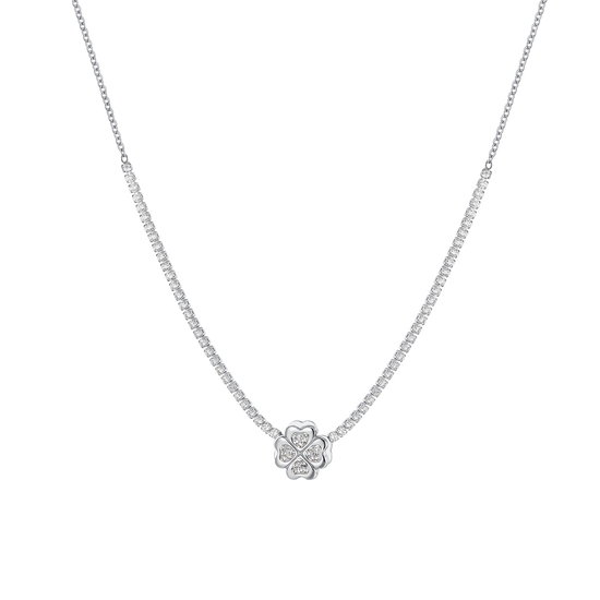 COLLAR DE TENIS TRÉBOL DE CUATRO HOJAS DE ACERO PARA MUJER
