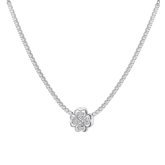 COLLAR DE TENIS TRÉBOL DE CUATRO HOJAS DE ACERO PARA MUJER
