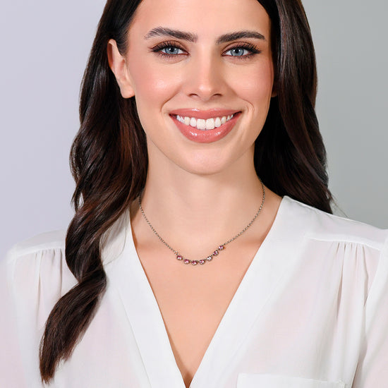 COLLAR DE ACERO CRISTAL ROSA PARA MUJER