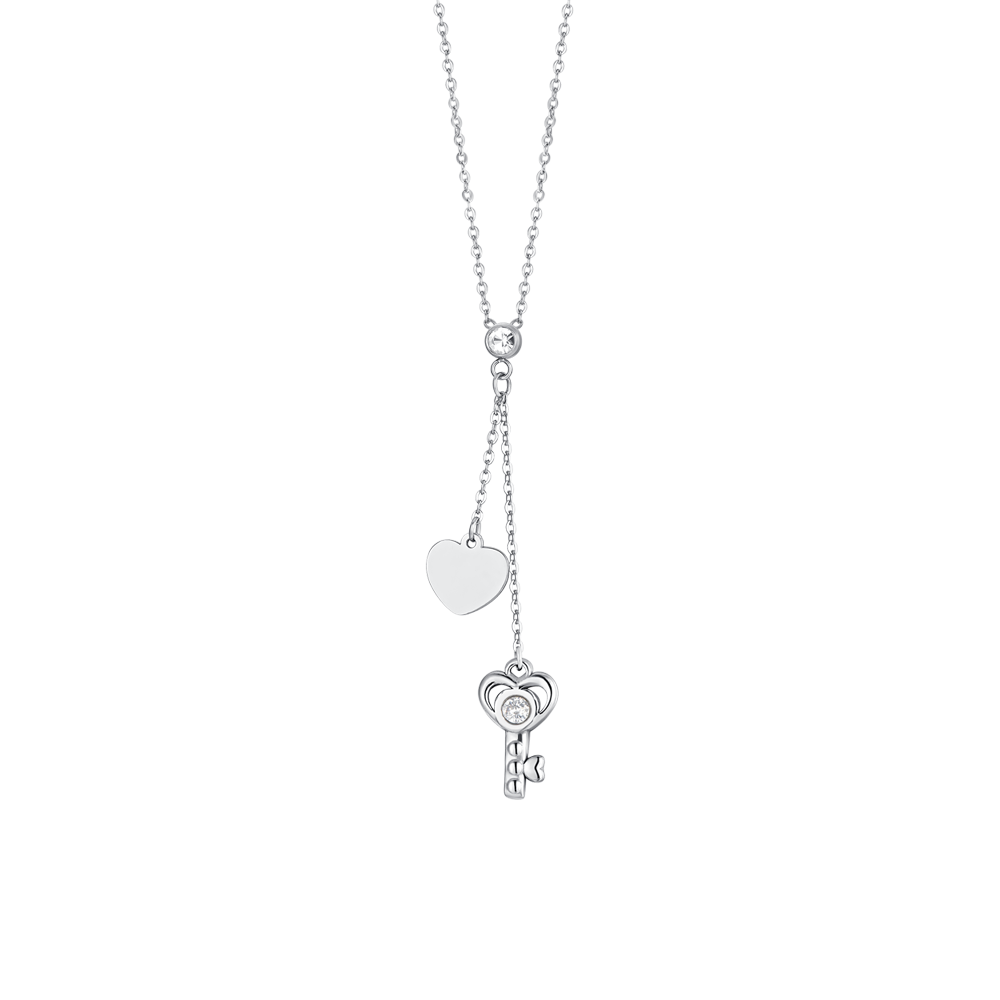 COLLAR DE ACERO CON LLAVE Y CORAZÓN PARA MUJER